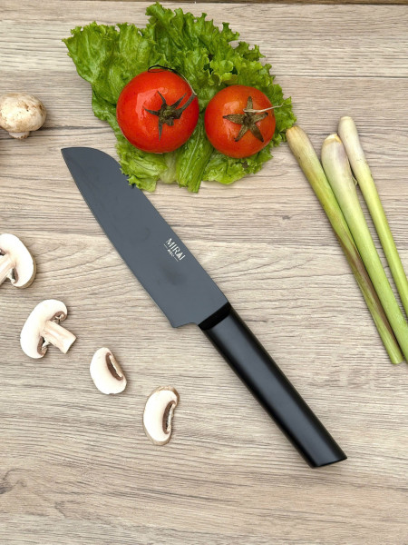 Dao thái inox phủ chống dính nguyên khối Santoku Mirai (dài dao 30cm, lưỡi 16.5cm)