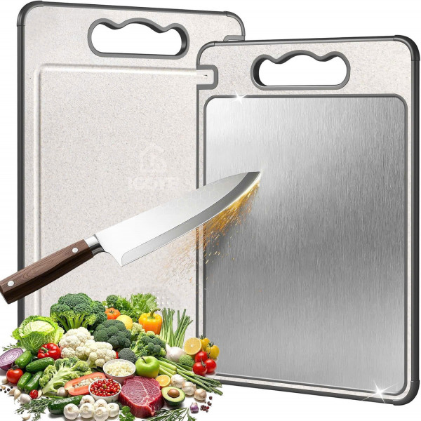 Thớt 2 mặt inox 304 và nhựa lúa mạch PP kháng khuẩn cao cấp Mirai 25x36cm