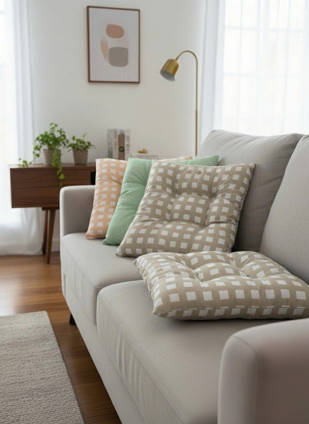 Đệm lót ghế, tựa lưng mẫu caro Kouyu (size 40*40cm)