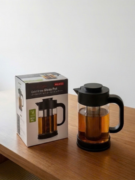 Bình pha trà, cafe Cold Brew thủy tinh có lõi lọc inox Momiji 900ml
