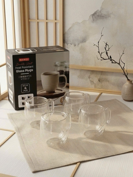 Bộ 4 cốc thủy tinh 2 lớp cách nhiệt Momiji 250ml (có tay cầm)