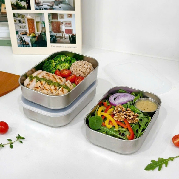 Hộp inox đựng thực phẩm có nắp dáng chữ nhật Echo 15x10cm