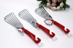 Xẻng lật bản rộng, có rãnh bằng inox KAI (cán đỏ)