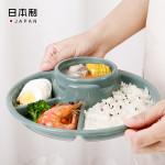 Khay ăn chia 3 ngăn kèm khay để cốc Inomata (hình tròn - màu xanh)